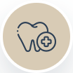 Beige circular dental icon with a tooth and medical cross overlay