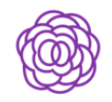 Logotipo de roseta floral morada sobre fondo blanco