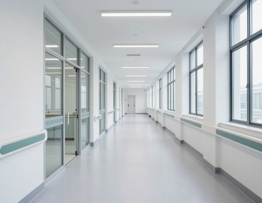 Corridoio ospedaliero con pavimento in linoleum
