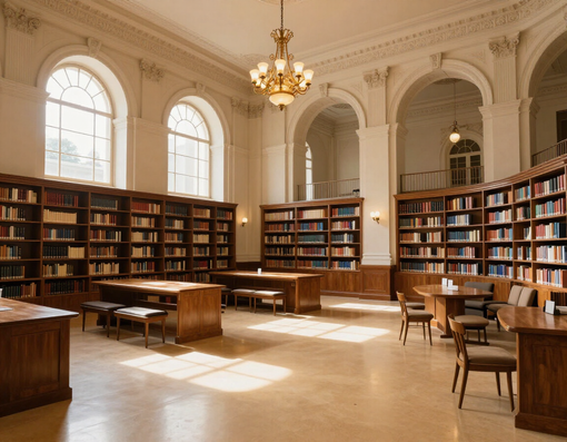 Biblioteca pubblica con pavimento in linoleum