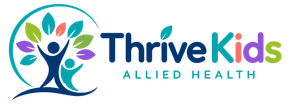 ThriveKids Allied Health logo with a teal-and-purple child figure and colorful leaf hands.