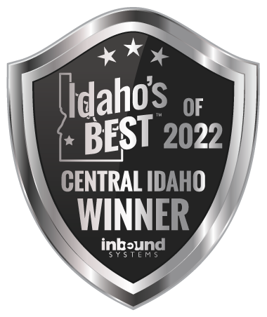 Silver shield badge reading “Idaho’s Best 2022 Central Idaho Winner” with stars and Inbound Systems logo