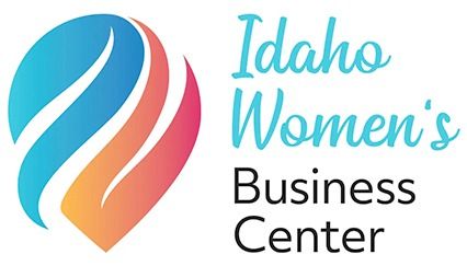 Idaho Women’s Business Center logo with blue, teal, pink, and orange leaf icon.