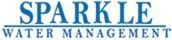 The logo for sparkle water management is blue and white.
