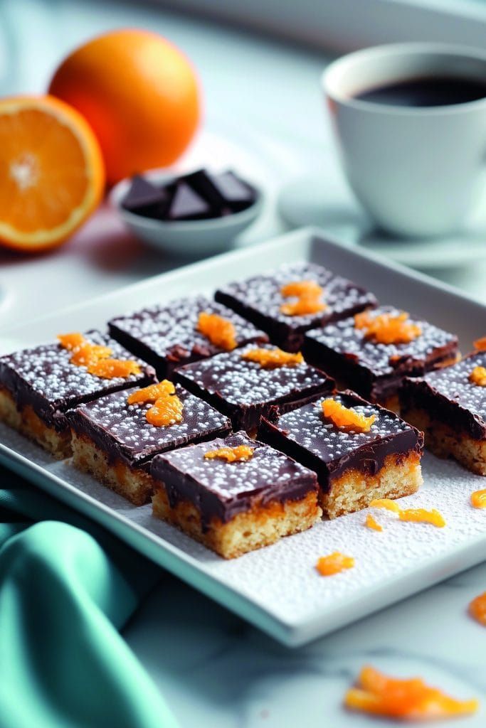 Bright orange-infused squares finished with bittersweet chocolate chunks.