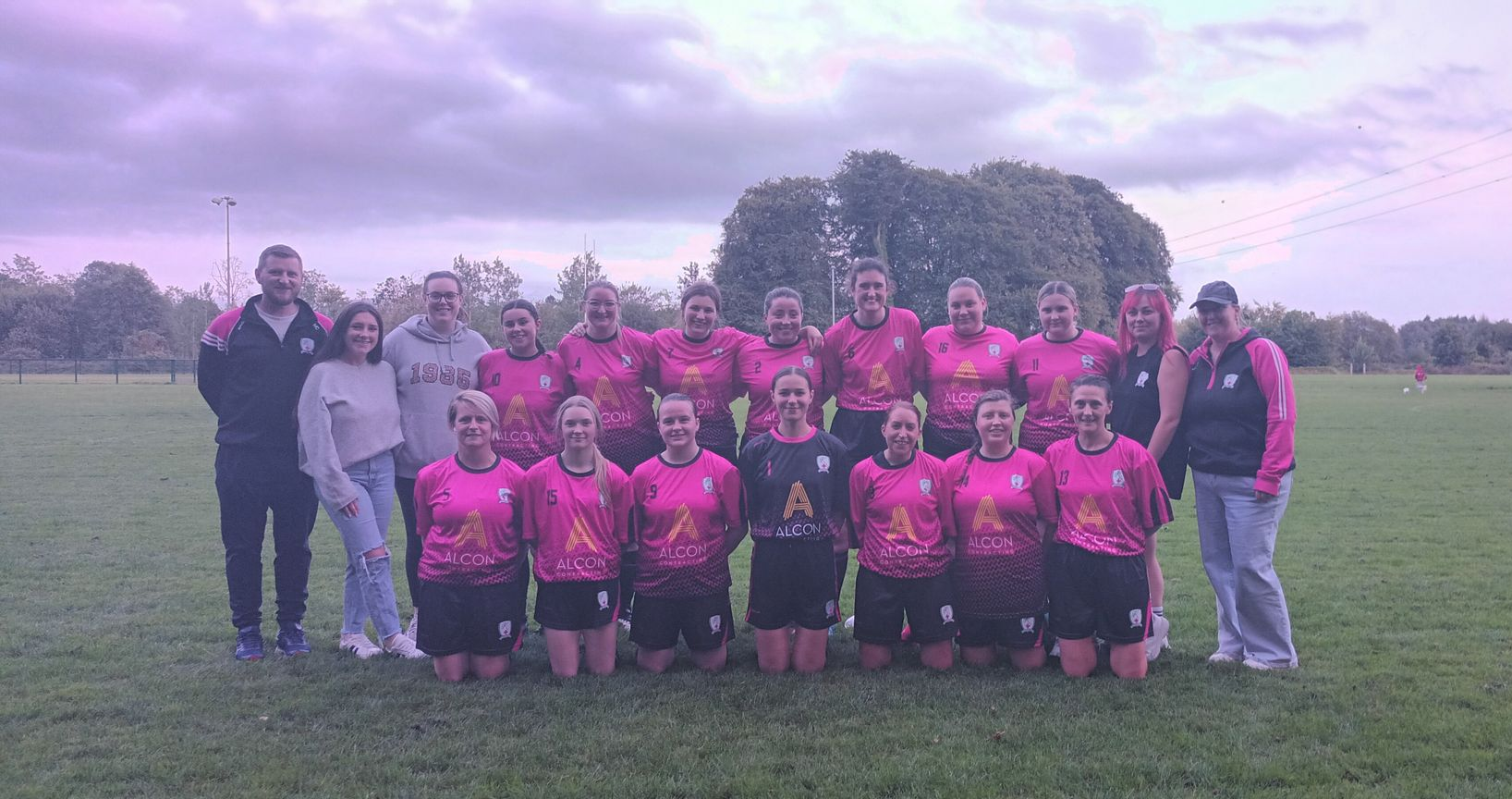 Soccer coach Michael Cooper with his team, the Kilfrush Crusaders Ladies, in Limerick, Ireland.