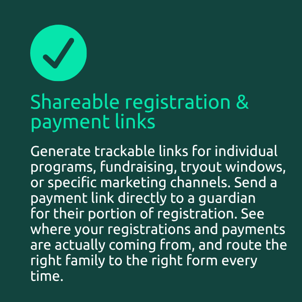 Shareable registration and payment links