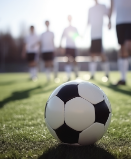 soccer ball with blurerd team