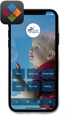 Smartphone app with logo and buttons.