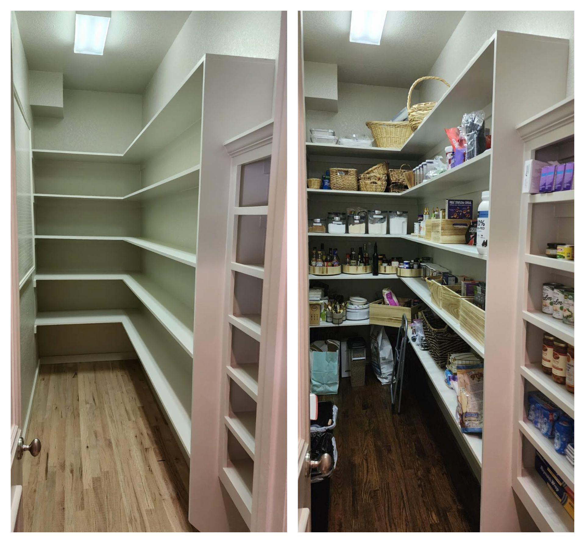 Custom pantry shelving and storage organization system in North Texas home