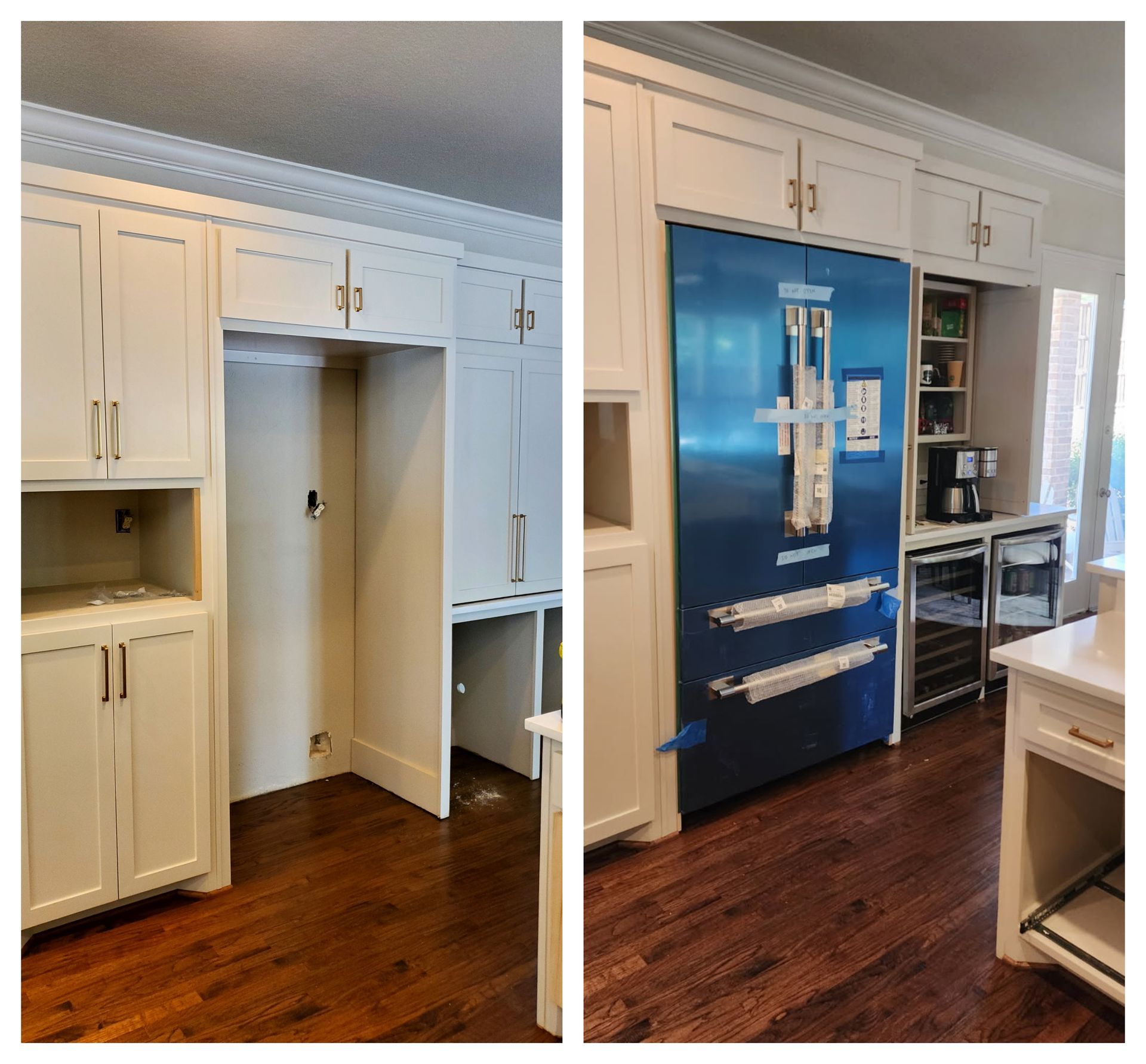 Custom refrigerator cabinet surround with panel-ready design in North Texas kitchen