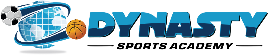 Logo for Dynasty Sports Academy with globe, soccer, and basketball.