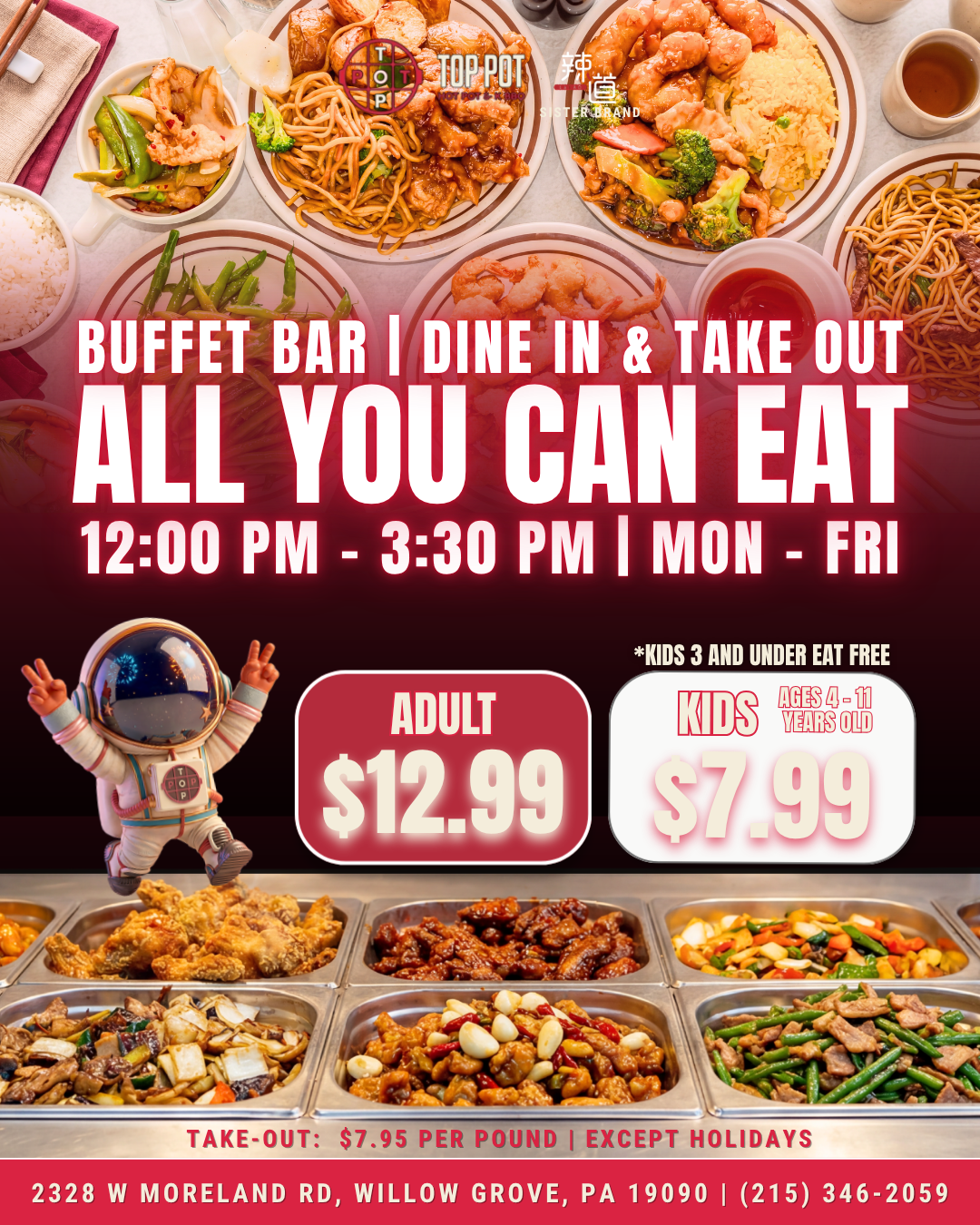 Neon restaurant loyalty ad with sushi platter, “Join the Loyalty Crew” and rewards points offer