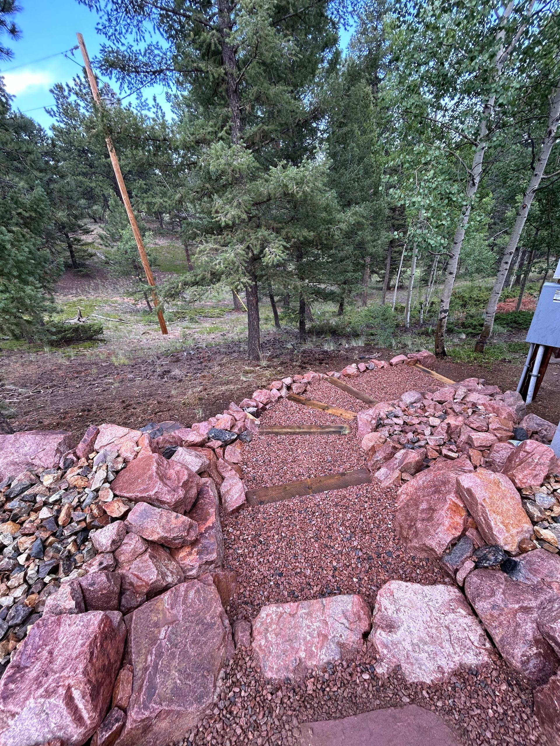 A pile of rocks in the middle of a forest.