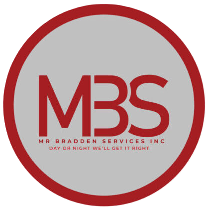 MBS logo in red on a gray circle for Mr Braden Services Inc., with the slogan “Day or Night We’ll Get It Right”