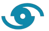 Logo astratto circolare blu con centro bianco su sfondo chiaro.