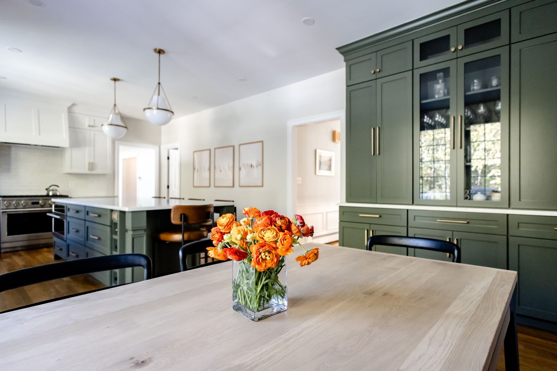 Dining table looking toward the kitchen island