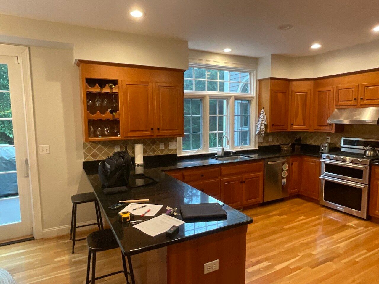 The original cherry kitchen with a peninsula