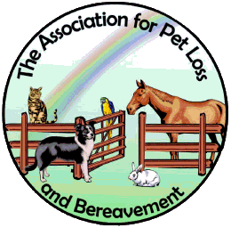 Logo for The Association for Pet Loss and Bereavement with pets by a rainbow over fences
