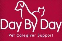 Day By Day Pet Caregiver Support logo with white dog and cat on magenta background