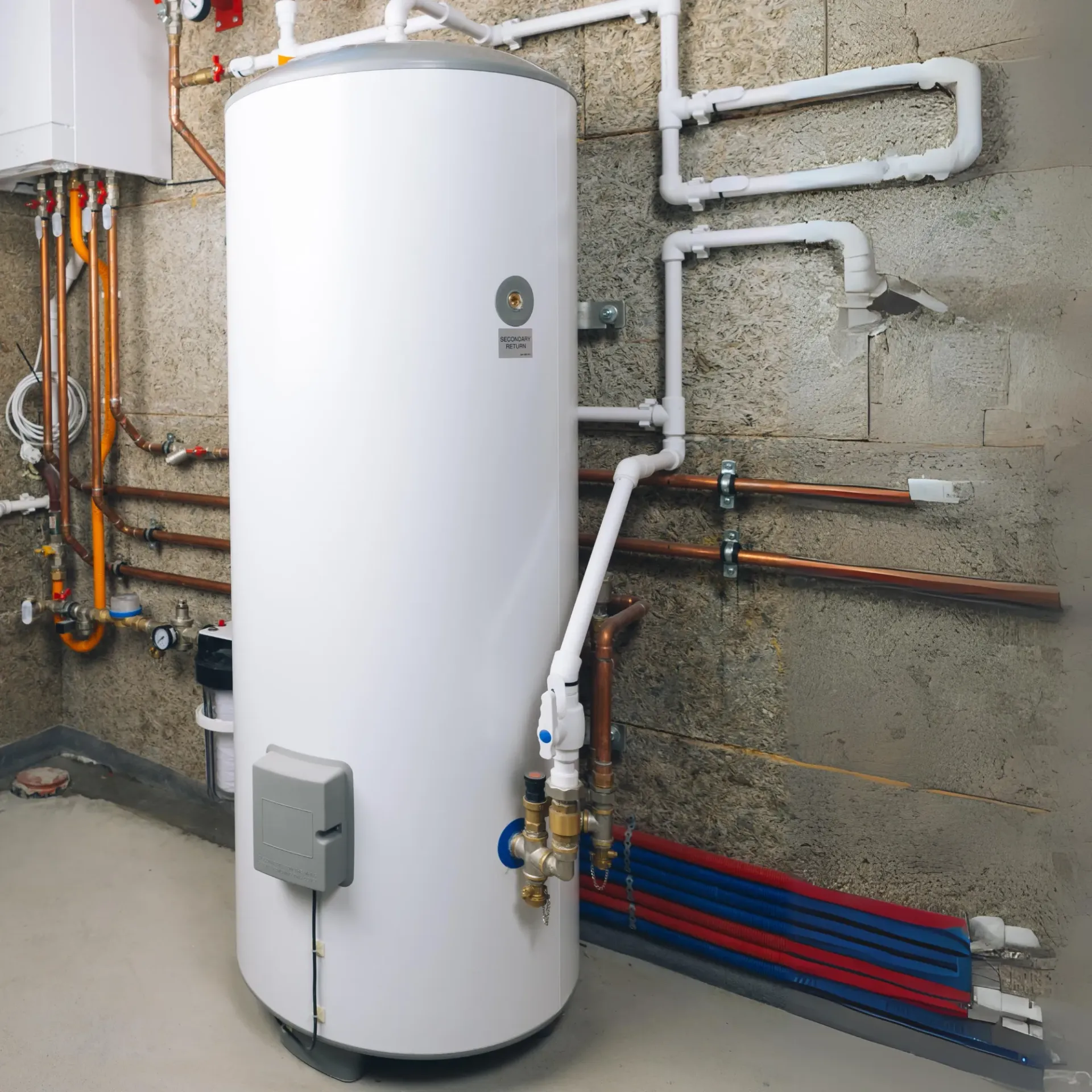 Aarden Air Service Heating & Air Conditioning- A white water heater with the word oil on it