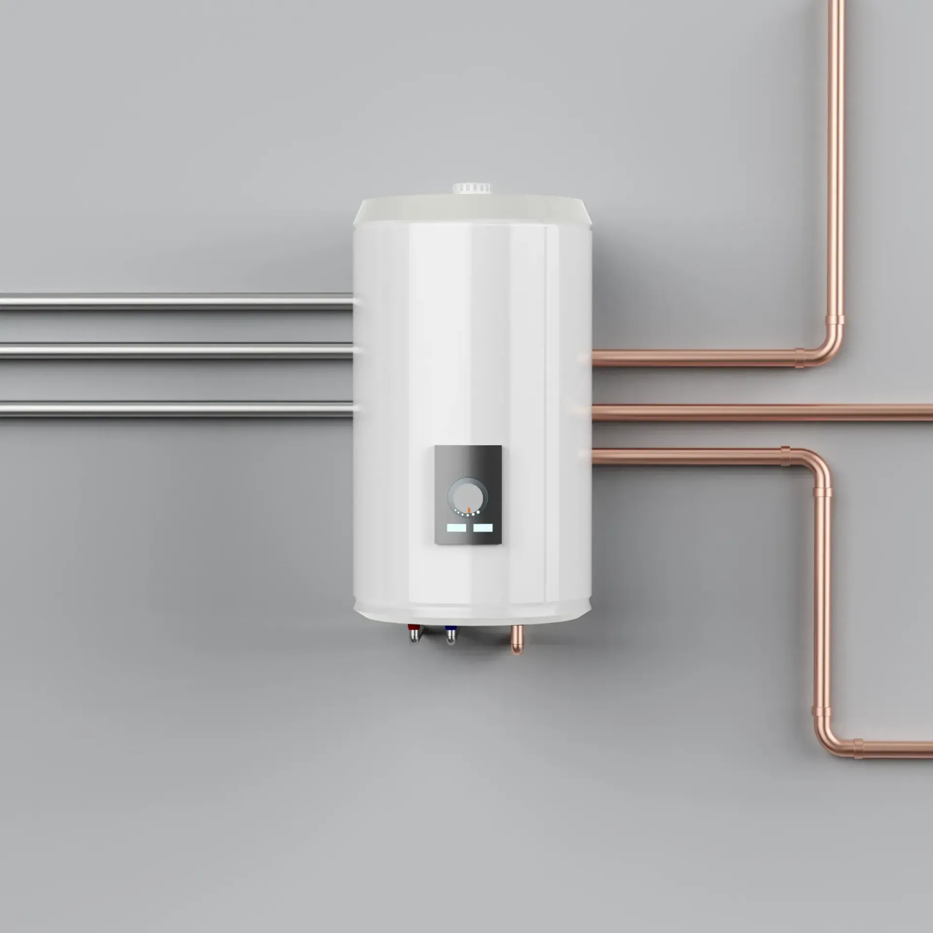 Aarden Air Service Heating & Air Conditioning- A water heater is attached to a wall with copper pipes.