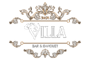 Ornate gold-and-white logo reading &ldquo;VILLA BAR & BANQUET&rdquo; with decorative flourishes