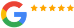 Google logo with five gold stars rating