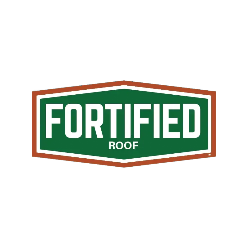 Fortified Roof logo in green and white with a brown outline