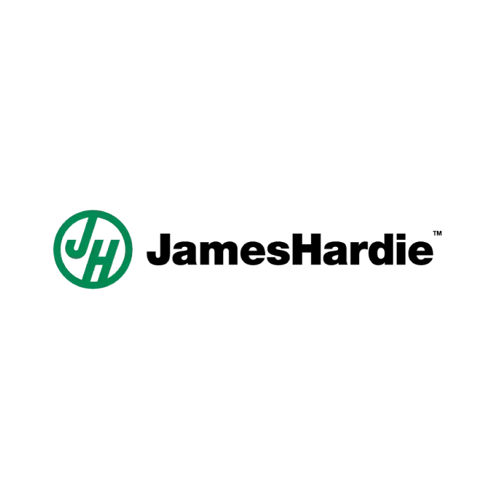 James Hardie logo with green circular mark and black text on white background