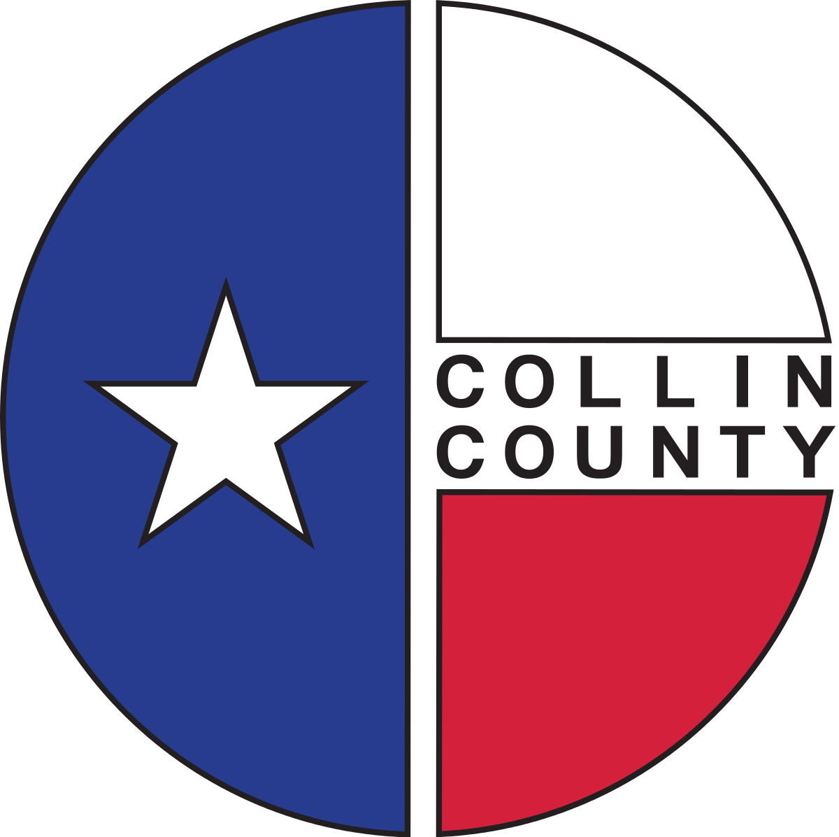A logo for collin county with a texas flag