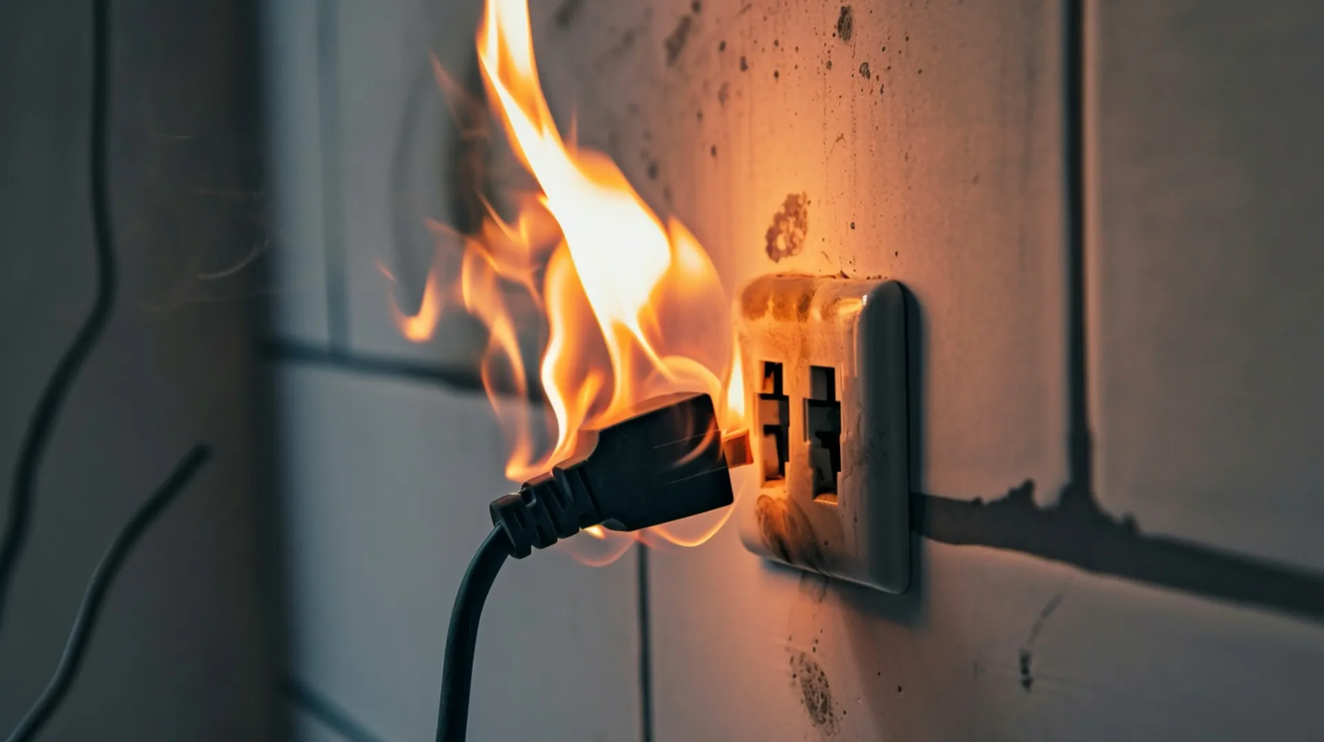  A cord catches fire at an outlet