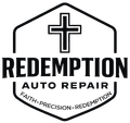 Redemption Auto Repair logo with cross and slogan &ldquo;Faith. Precision. Redemption.&rdquo;