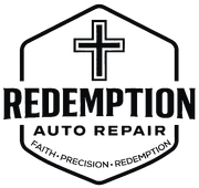 Redemption Auto Repair logo with cross and slogan &ldquo;Faith. Precision. Redemption.&rdquo;