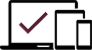 Outlines of a desktop, laptop, tablet, and phone with a checkmark on the screen