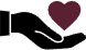Black hand holds maroon heart icon on white background