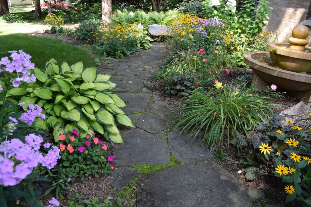 Walking path through flower garden