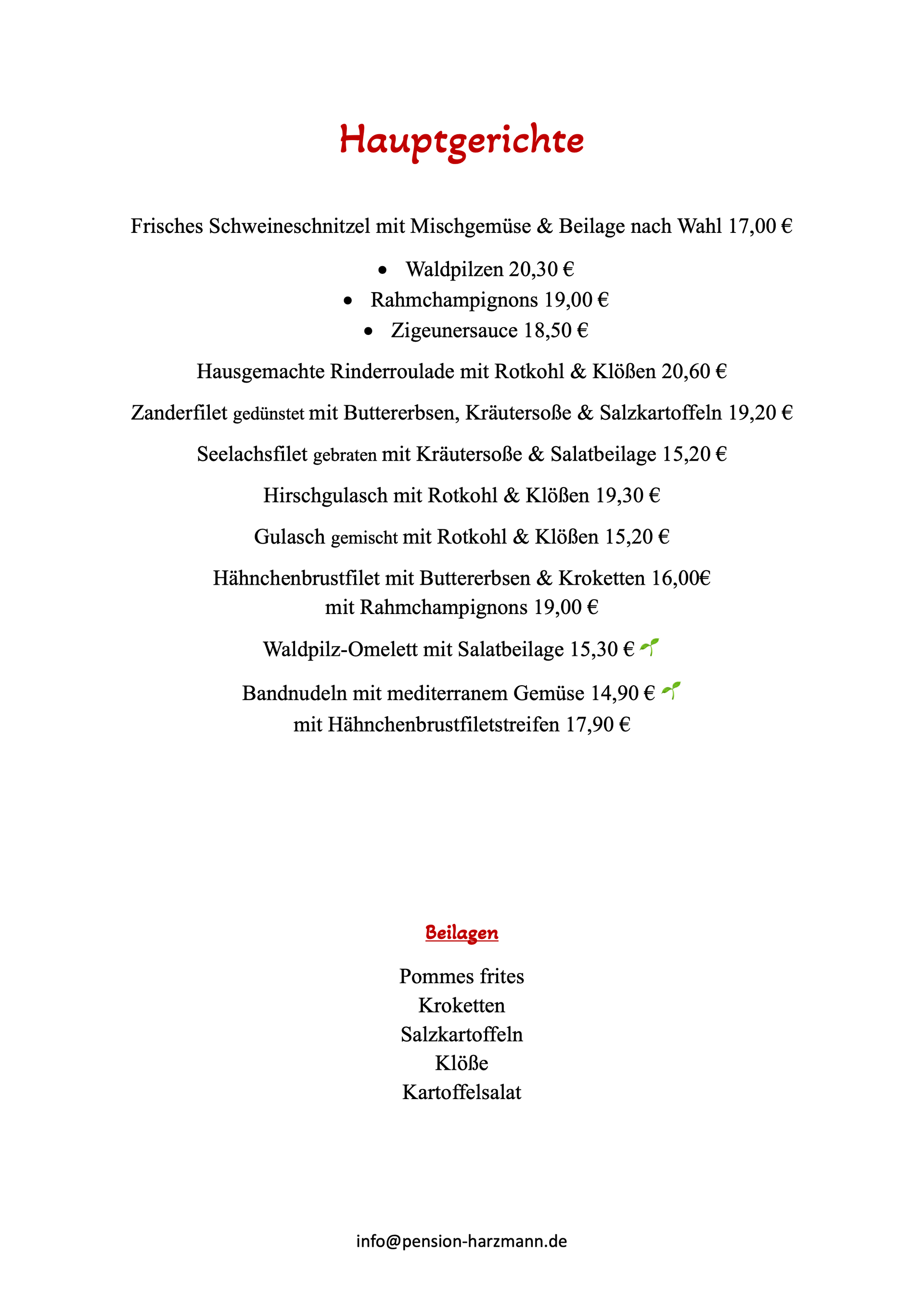 A restaurant menu showing 