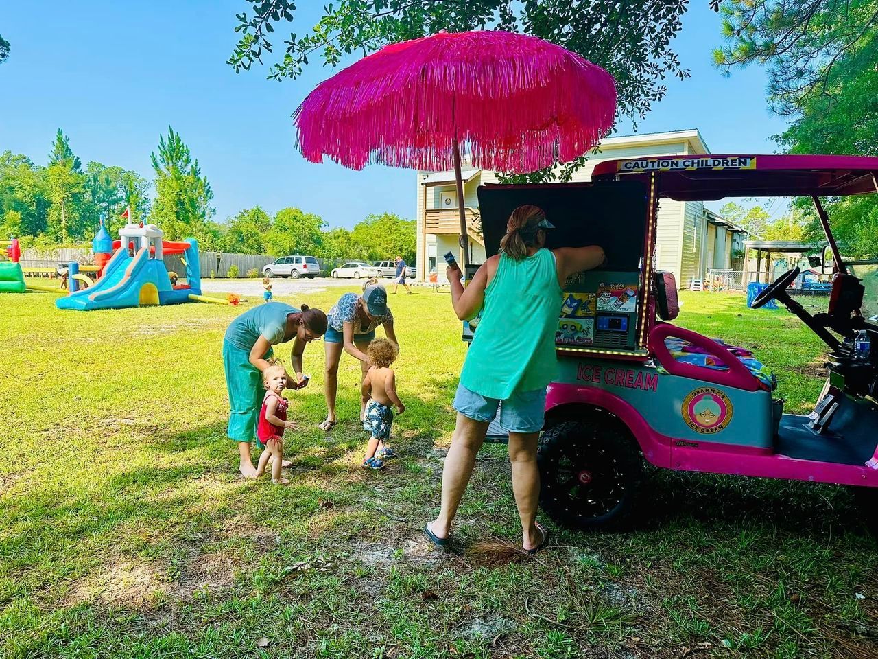 daycare people with umbrella