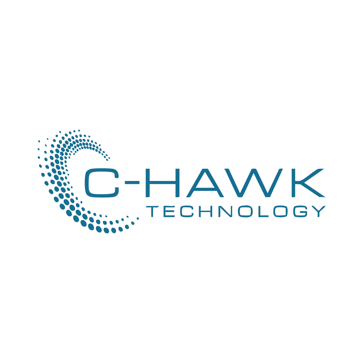 Logo for C-Hawk Technology. Blue dotted spiral shape next to the company name in blue text. 