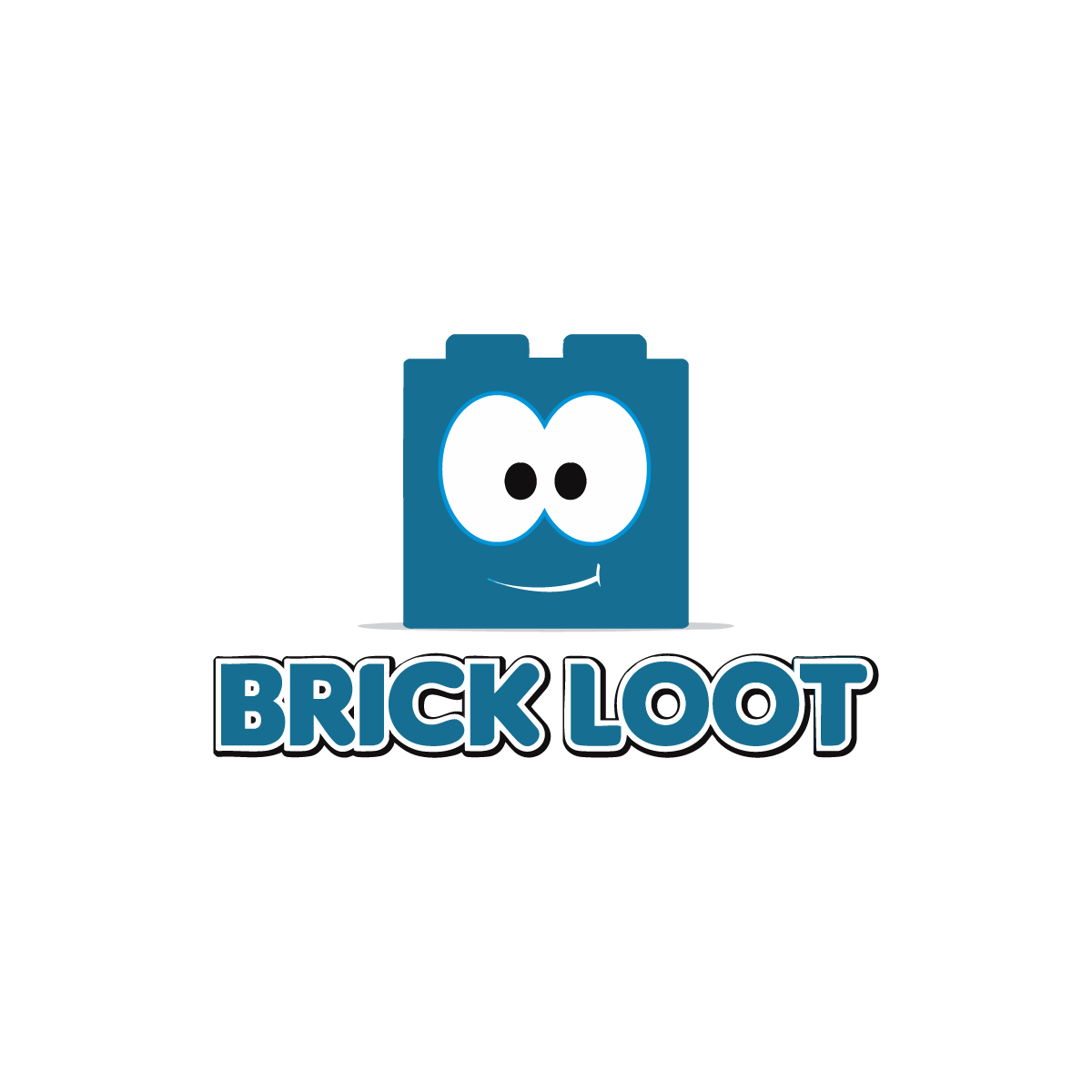 Blue LEGO block character with eyes, smiling, and 