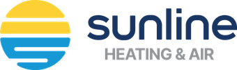 Sunline logo with yellow, blue sun graphic and text,