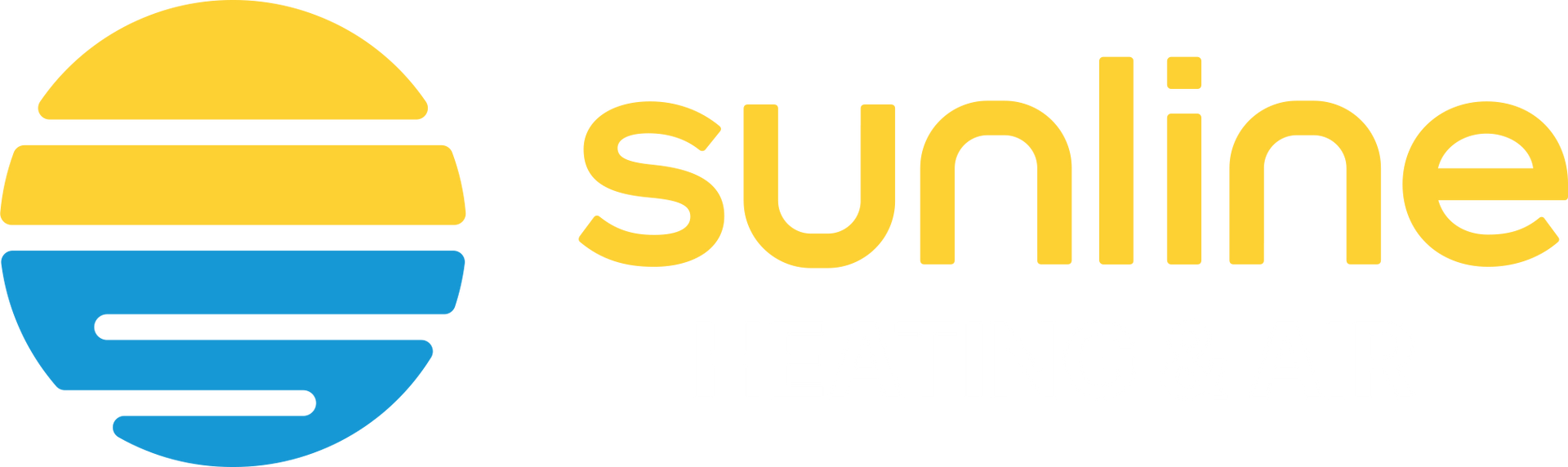 Sunline Heating & Air logo with a yellow and blue striped sun icon and yellow wordmark