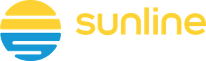 Sunline Heating & Air logo with a yellow and blue striped sun icon and yellow wordmark
