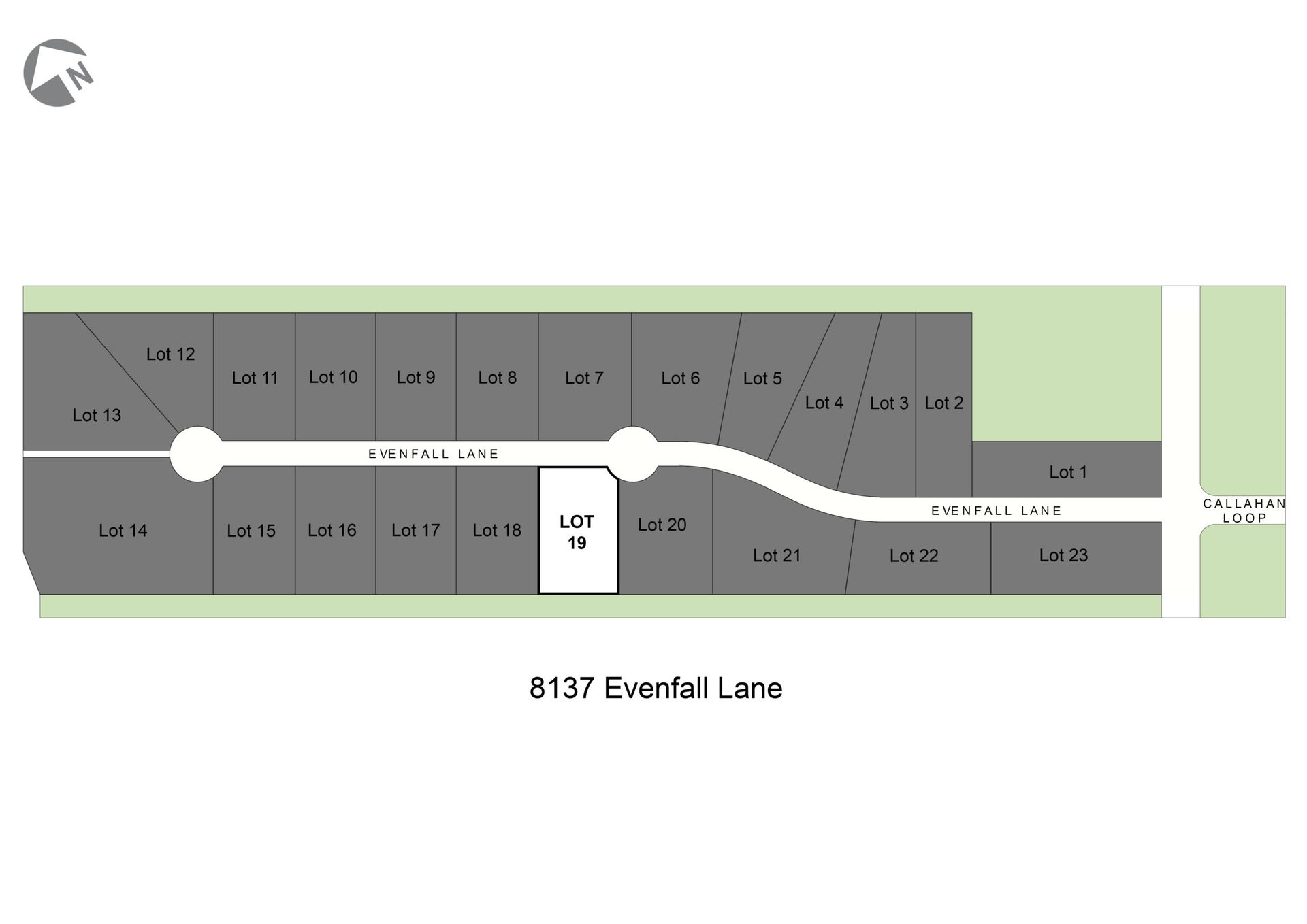 A street map of Everfall Lane with labeled residential lots, including a house for lot 18.