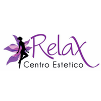 Logo del Relax Centro Estetico con testo viola e silhouette nera con ali viola