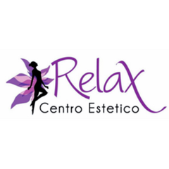 Logo del Relax Centro Estetico con testo viola e silhouette nera con ali viola