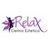 Logo del Relax Centro Estetico con testo viola e silhouette nera con ali viola
