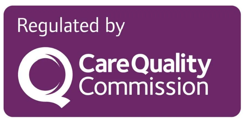 The logo for the care quality commission is purple and white.
