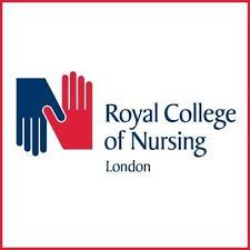 The royal college of nursing london logo is a hand holding a letter n.